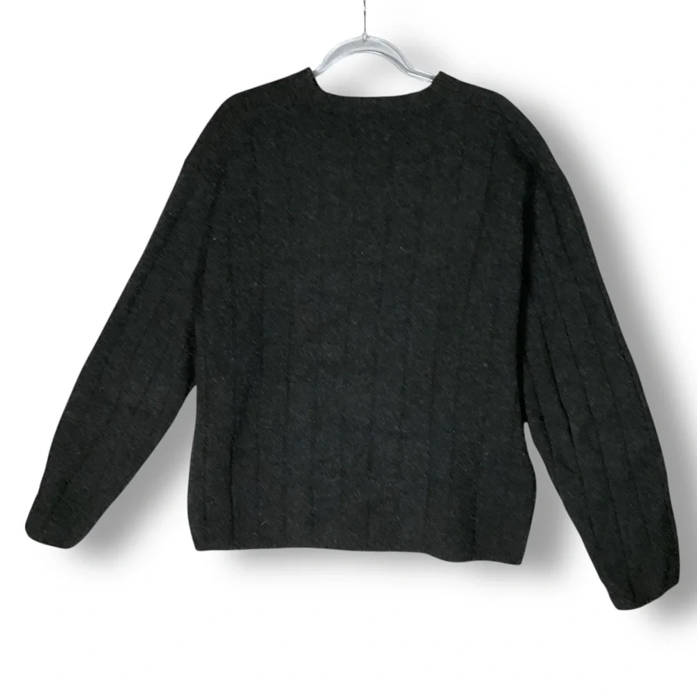 J. Crew Men’s Lambswool Sweater Sz XL Cable Knit V Neck Charcoal Gray - Picture 6 of 10